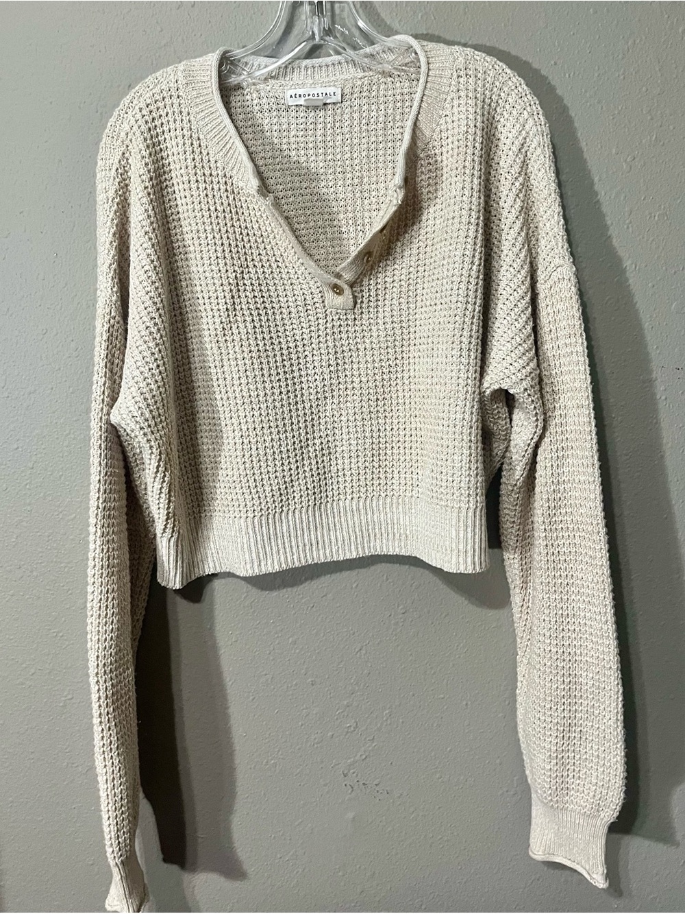Aeropostale Waffle Knit Henley Crop top